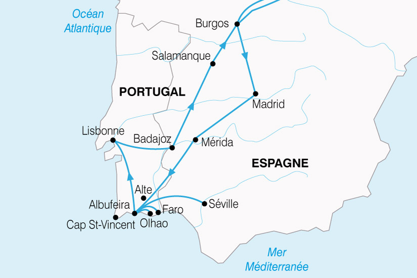 carte sud du portugal et de l espagne Darbier Voyages Circuit L'Algarve et le Sud du Portugal